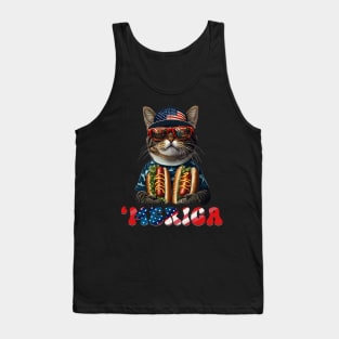 American Shorthair Merica Hotdog Patriotic 4th of July Tank Top